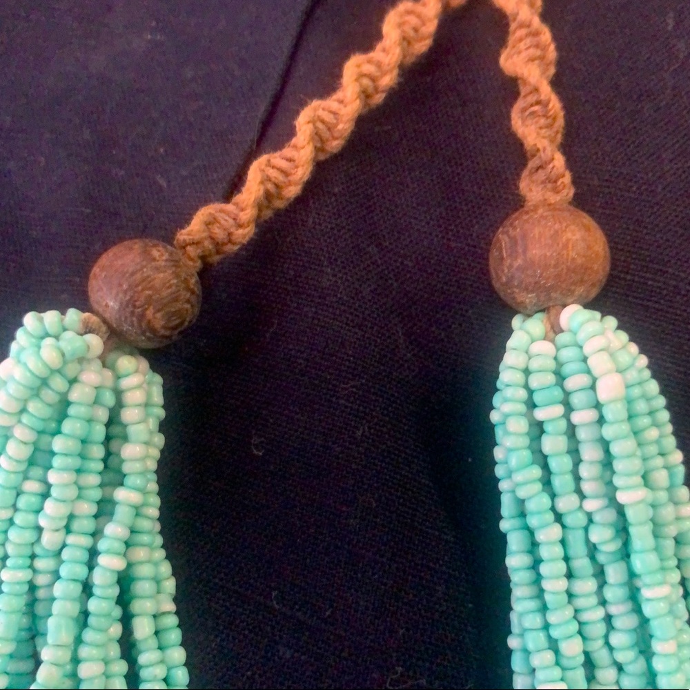 Turquoise And Brown Macrame Statement Necklace - image 2